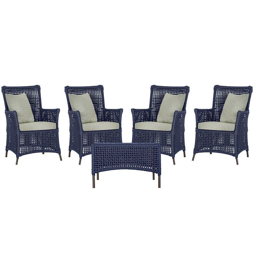 4 Poltronas E 1 Mesa Igapó Alumínio Marrom Corda Náutica E3 Azul - 1