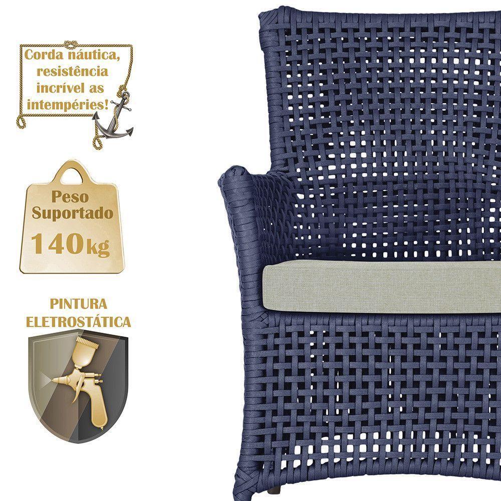 4 Poltronas E 1 Mesa Igapó Alumínio Marrom Corda Náutica E3 Azul - 4