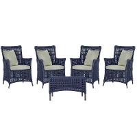 4 Poltronas E 1 Mesa Igapó Alumínio Marrom Corda Náutica E3 Azul - 1