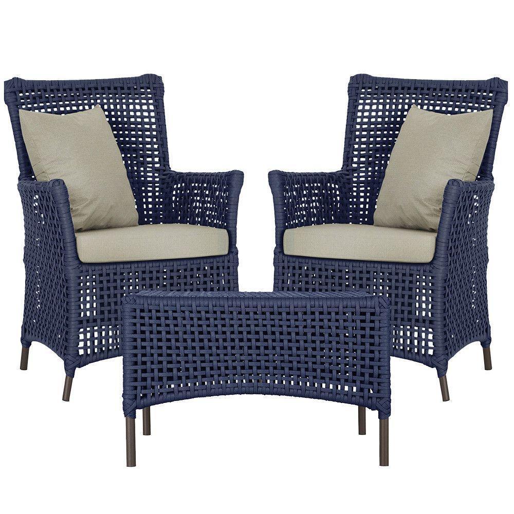 2 Poltronas E 1 Mesa Igapó Alumínio Marrom Corda Náutica E7 Azul - 1