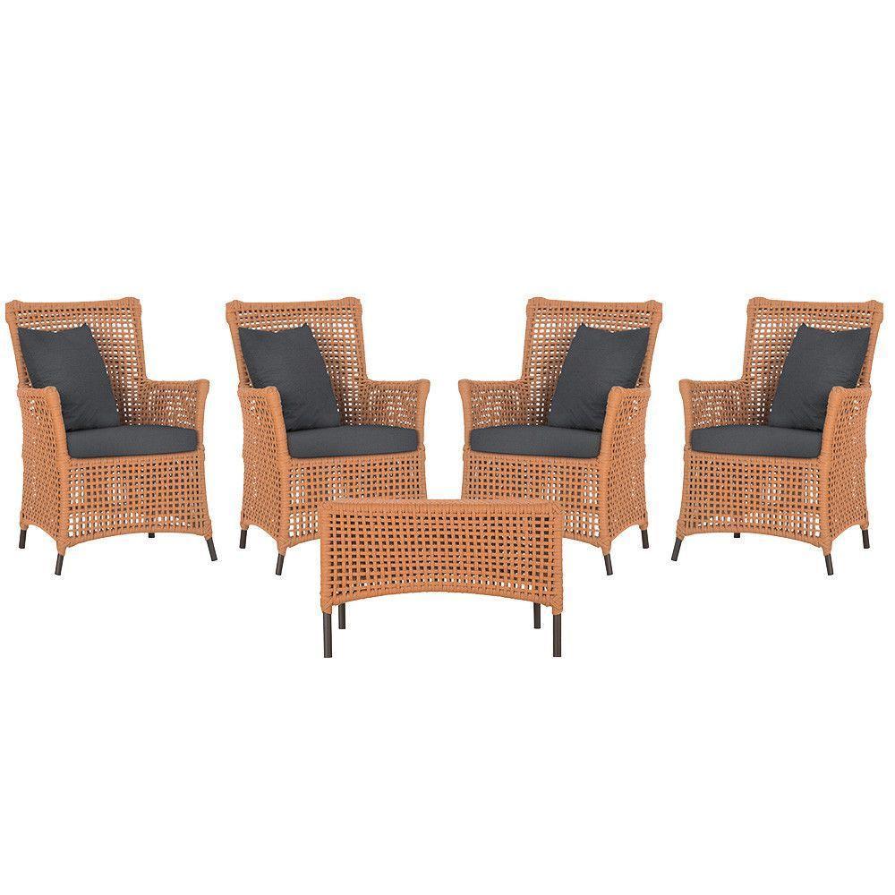 4 Poltronas E 1 Mesa Igapó Alumínio Marrom Corda Náutica E11 Terra Cota - 1