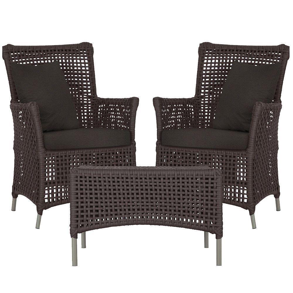 2 Poltronas E 1 Mesa Igapó Alumínio Fendi Corda Náutica E9 Marrom - 2