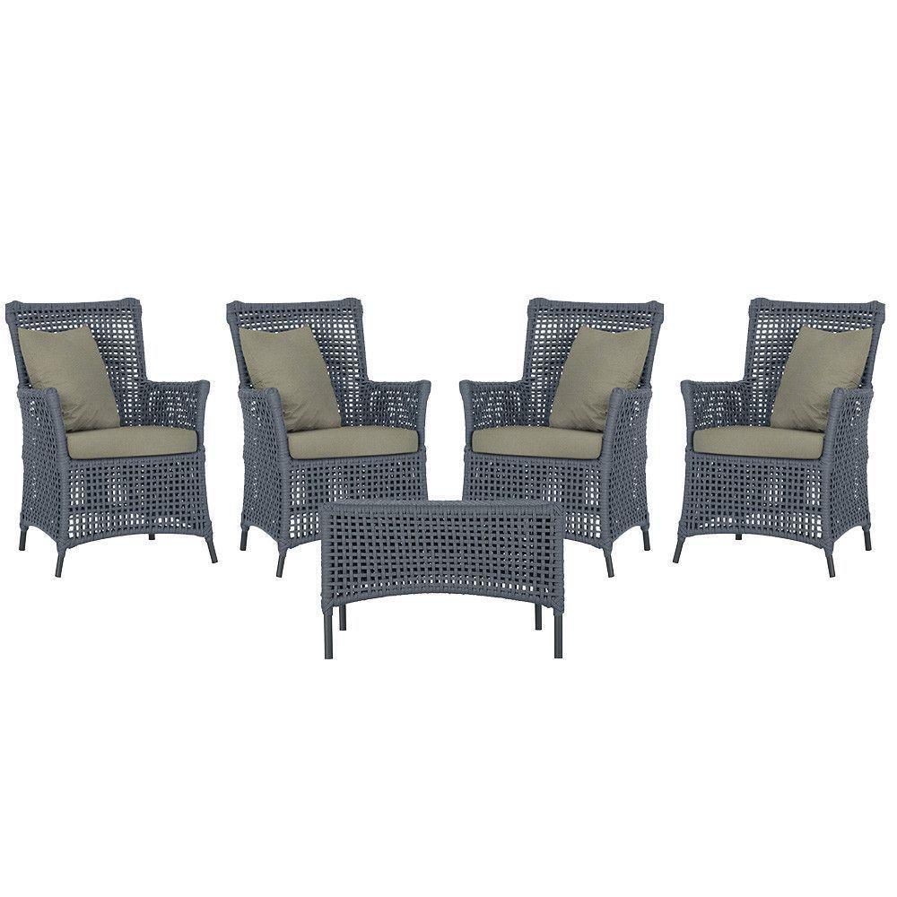 4 Poltronas E 1 Mesa Igapó Alumínio Preta Corda Náutica E8 Prata - 1