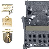 4 Poltronas E 1 Mesa Igapó Alumínio Preta Corda Náutica E8 Prata