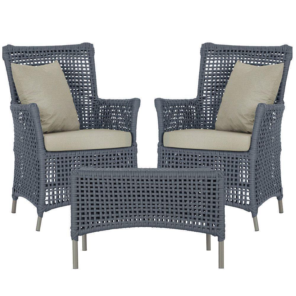 2 Poltronas E 1 Mesa Igapó Alumínio Fendi Corda Náutica E7 Prata - 1