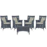 4 Poltronas E 1 Mesa Igapó Alumínio Marrom Corda Náutica E3 Prata - 1