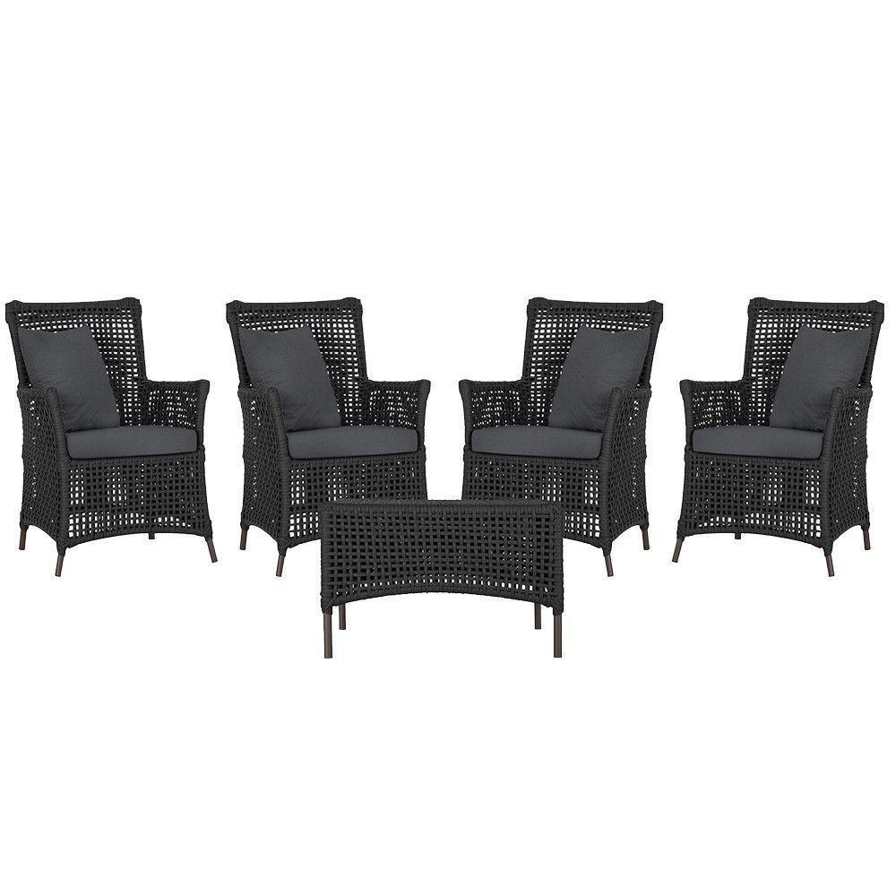 4 Poltronas E 1 Mesa Igapó Alumínio Marrom Corda Náutica E11 Preto - 1