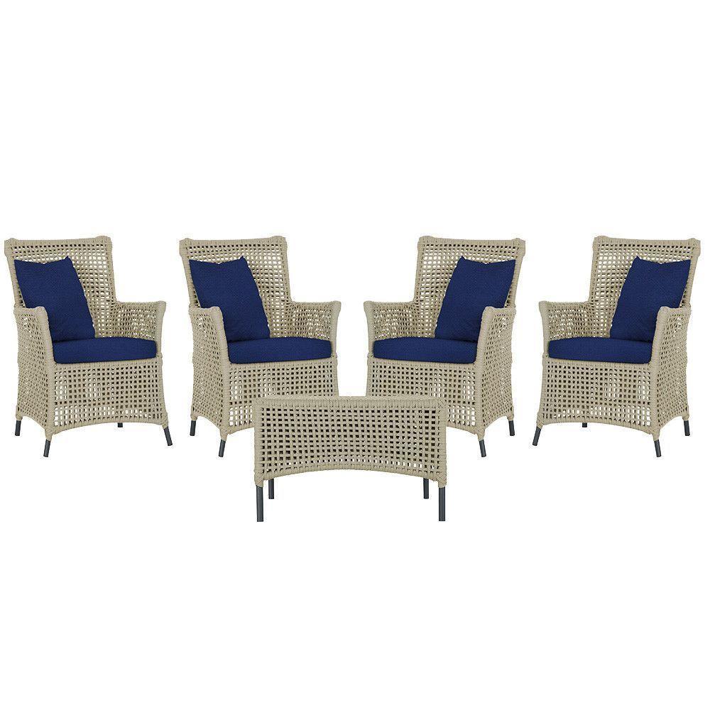 4 Poltronas E 1 Mesa Igapó Alumínio Preta Corda Náutica E10 Rami - 1