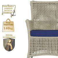 4 Poltronas E 1 Mesa Igapó Alumínio Preta Corda Náutica E10 Rami