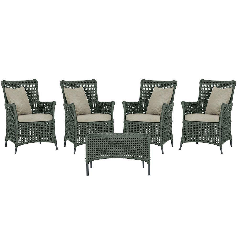 4 Poltronas E 1 Mesa Igapó Alumínio Preta Corda Náutica E7 Verde - 1