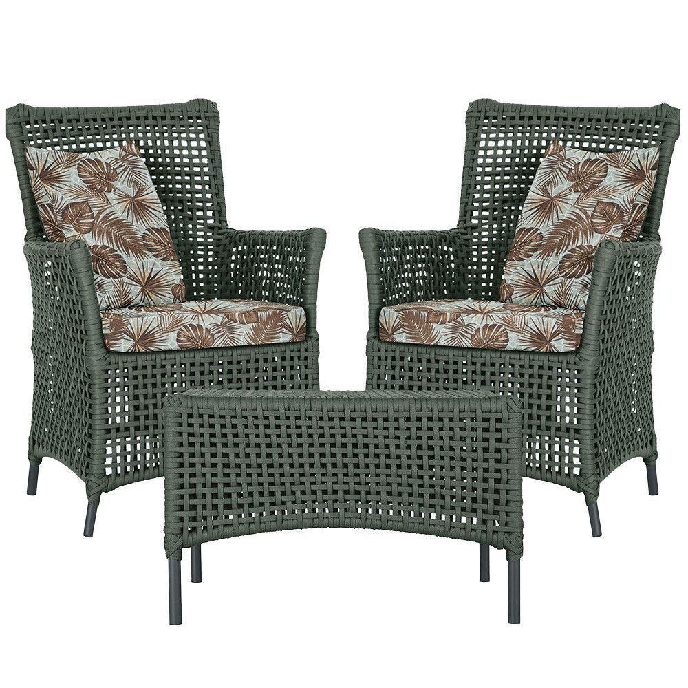 2 Poltronas E 1 Mesa Igapó Alumínio Preta Corda Náutica E6 Verde - 1