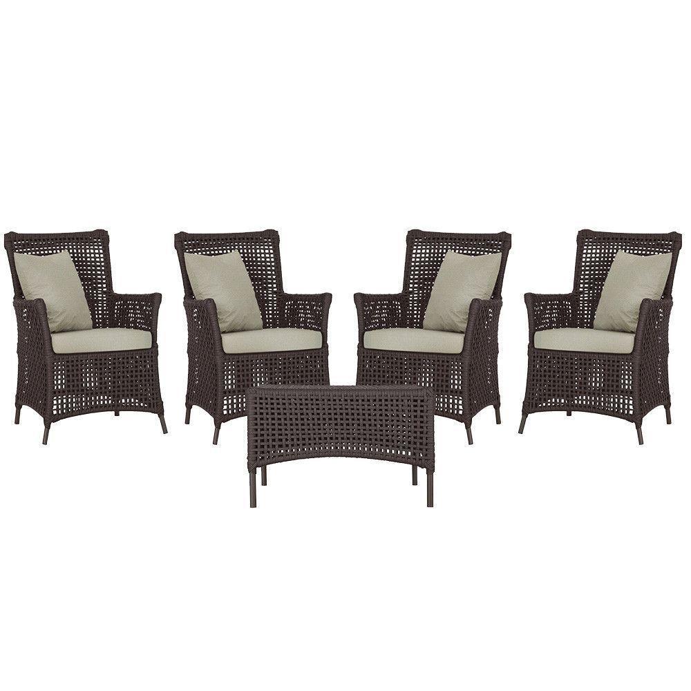 4 Poltronas E 1 Mesa Igapó Alumínio Marrom Corda Náutica E7 Marrom - 1