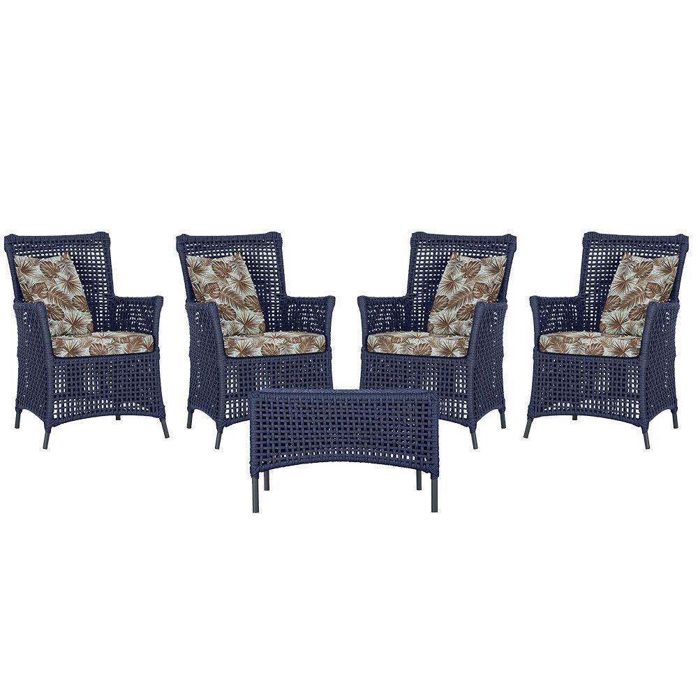 4 Poltronas E 1 Mesa Igapó Alumínio Preta Corda Náutica E6 Azul - 1