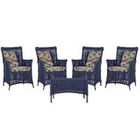 4 Poltronas E 1 Mesa Igapó Alumínio Preta Corda Náutica E6 Azul - 1