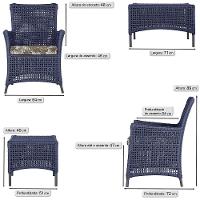 4 Poltronas E 1 Mesa Igapó Alumínio Preta Corda Náutica E6 Azul - 6