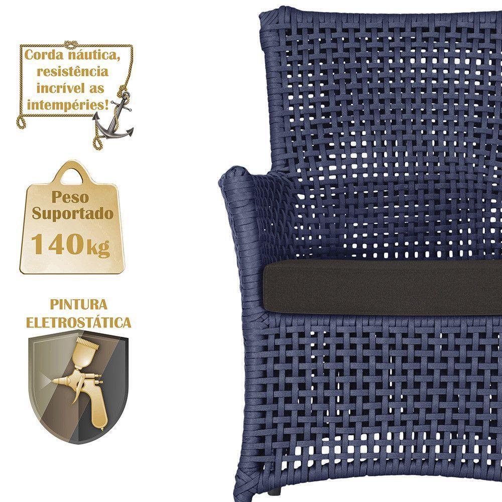 4 Poltronas E 1 Mesa Igapó Alumínio Preta Corda Náutica E9 Azul - 4