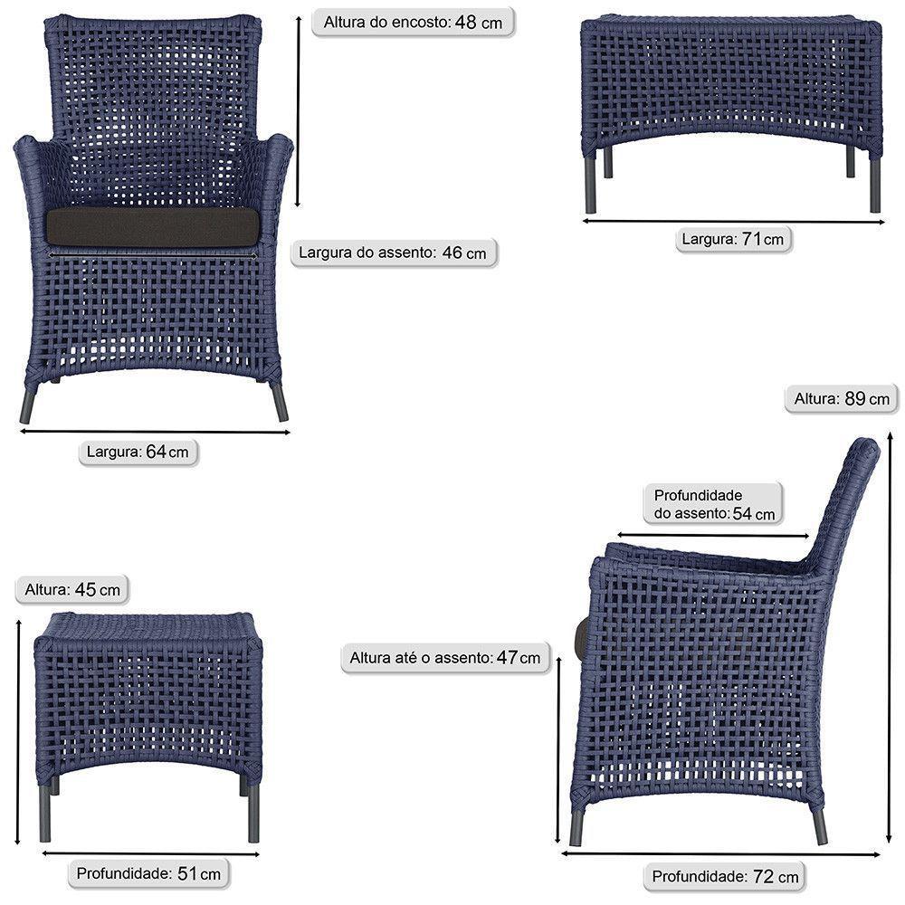 4 Poltronas E 1 Mesa Igapó Alumínio Preta Corda Náutica E9 Azul - 6