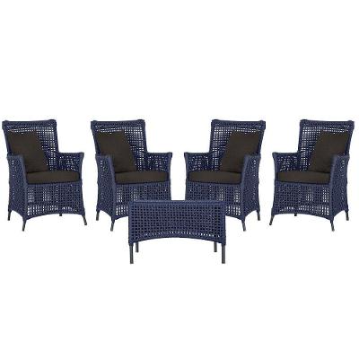 4 Poltronas E 1 Mesa Igapó Alumínio Preta Corda Náutica E9 Azul