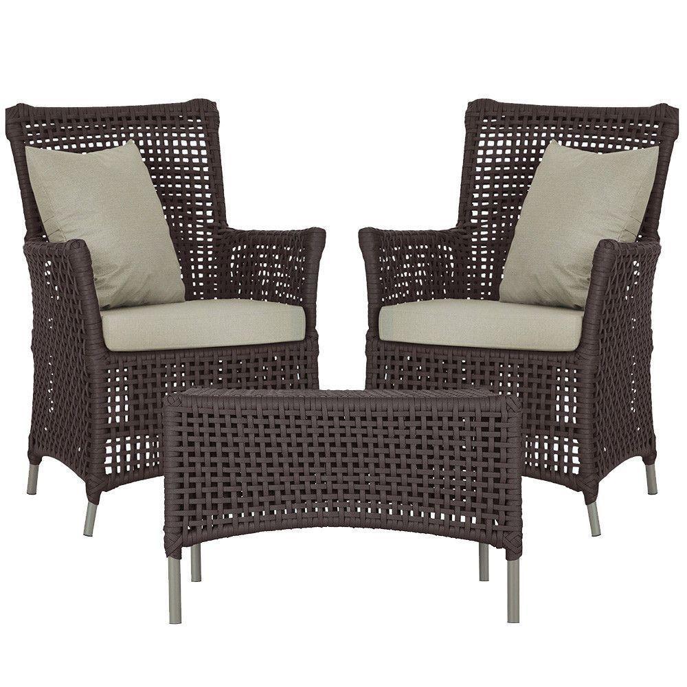 2 Poltronas E 1 Mesa Igapó Alumínio Fendi Corda Náutica E7 Marrom - 2