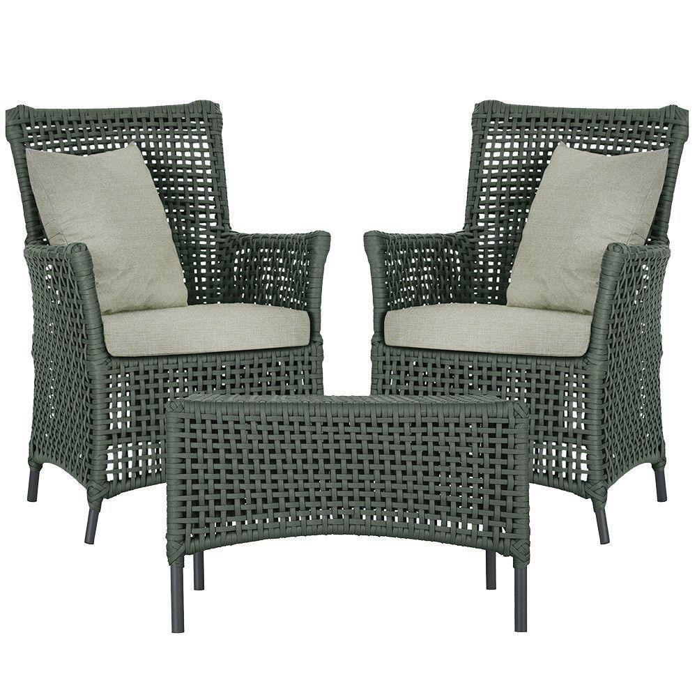 2 Poltronas 1 Mesa Igapó Em Alumínio Preta Corda Náutica E3 Verde - 1