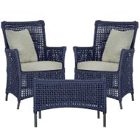 2 Poltronas 1 Mesa Igapó Em Alumínio Preta Corda Náutica E3 Azul - 1