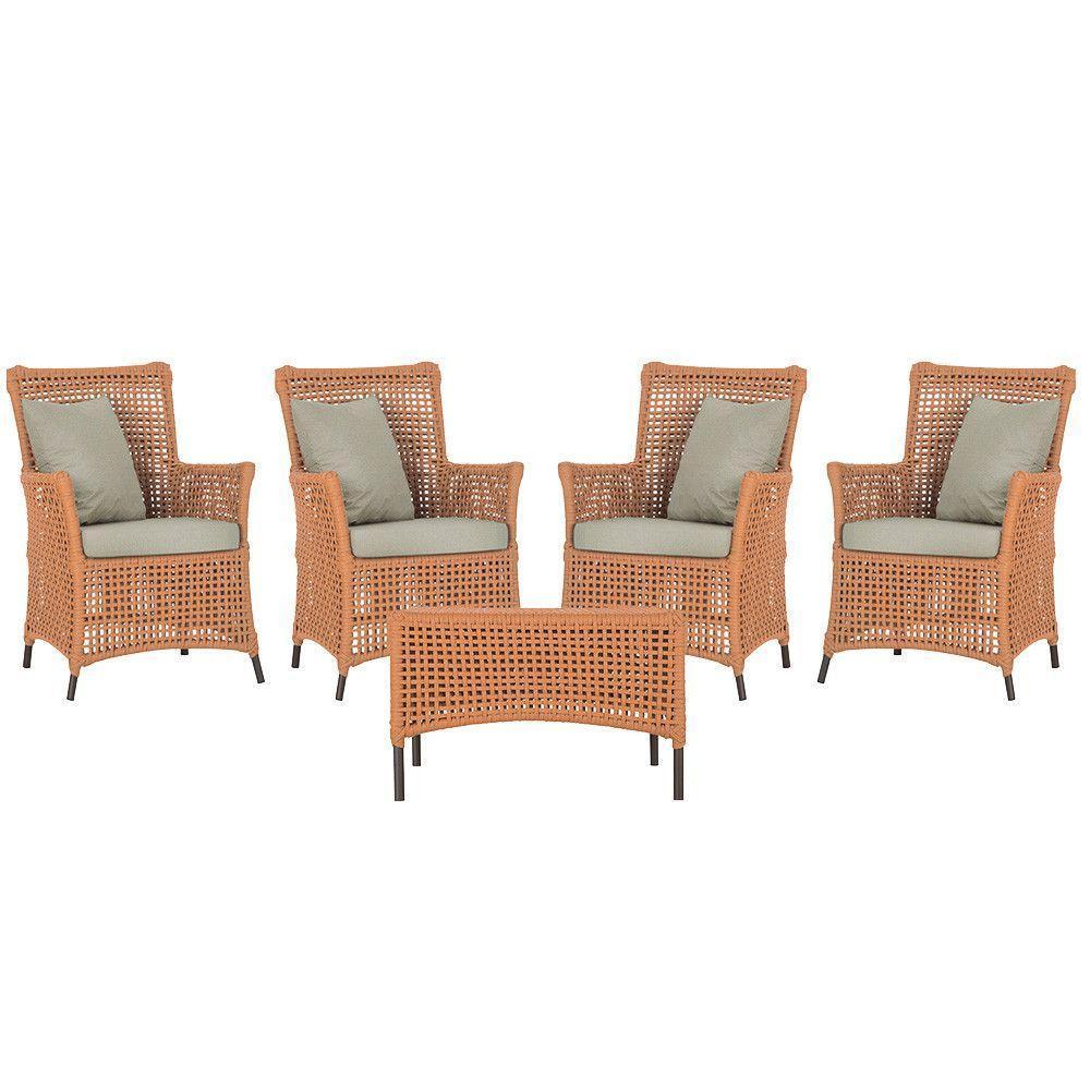 4 Poltronas E 1 Mesa Igapó Alumínio Marrom Corda Náutica E7 Terra Cota - 1