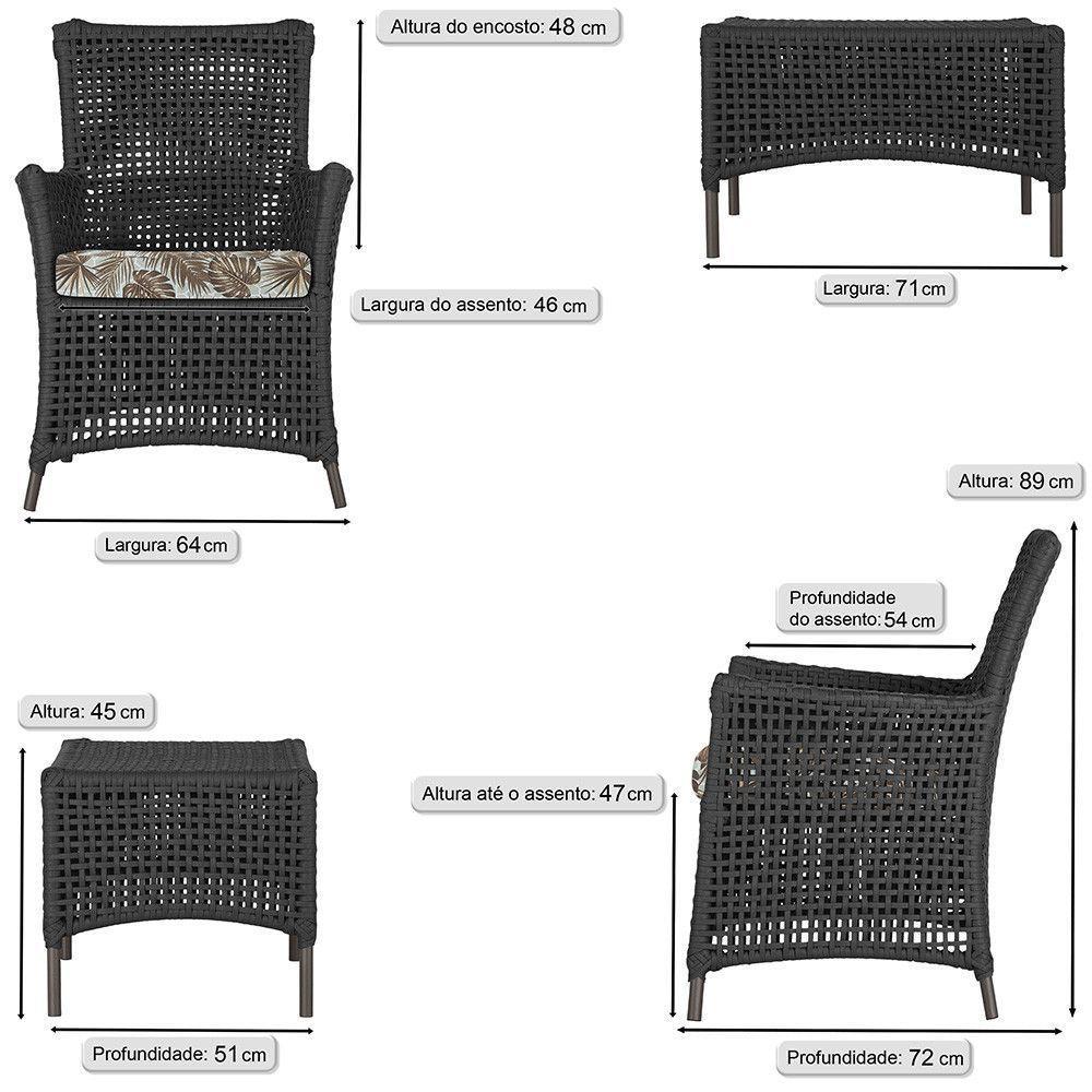 4 Poltronas E 1 Mesa Igapó Alumínio Marrom Corda Náutica E6 Preto - 6