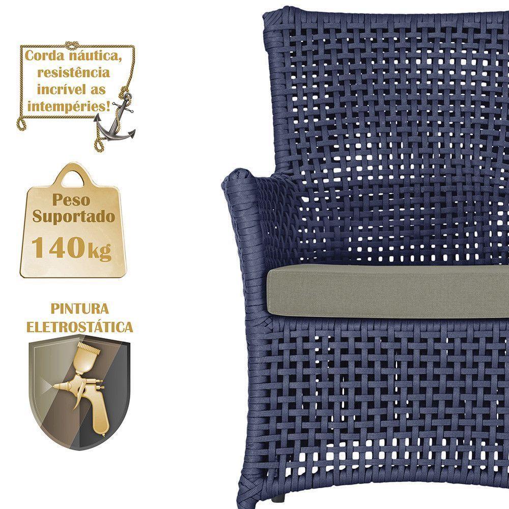 4 Poltronas E 1 Mesa Igapó Alumínio Preta Corda Náutica E8 Azul - 4