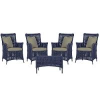 4 Poltronas E 1 Mesa Igapó Alumínio Preta Corda Náutica E8 Azul - 1