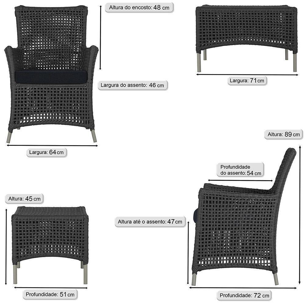 4 Poltronas E 1 Mesa Igapó Alumínio Fendi Corda Náutica E12 Preto - 6