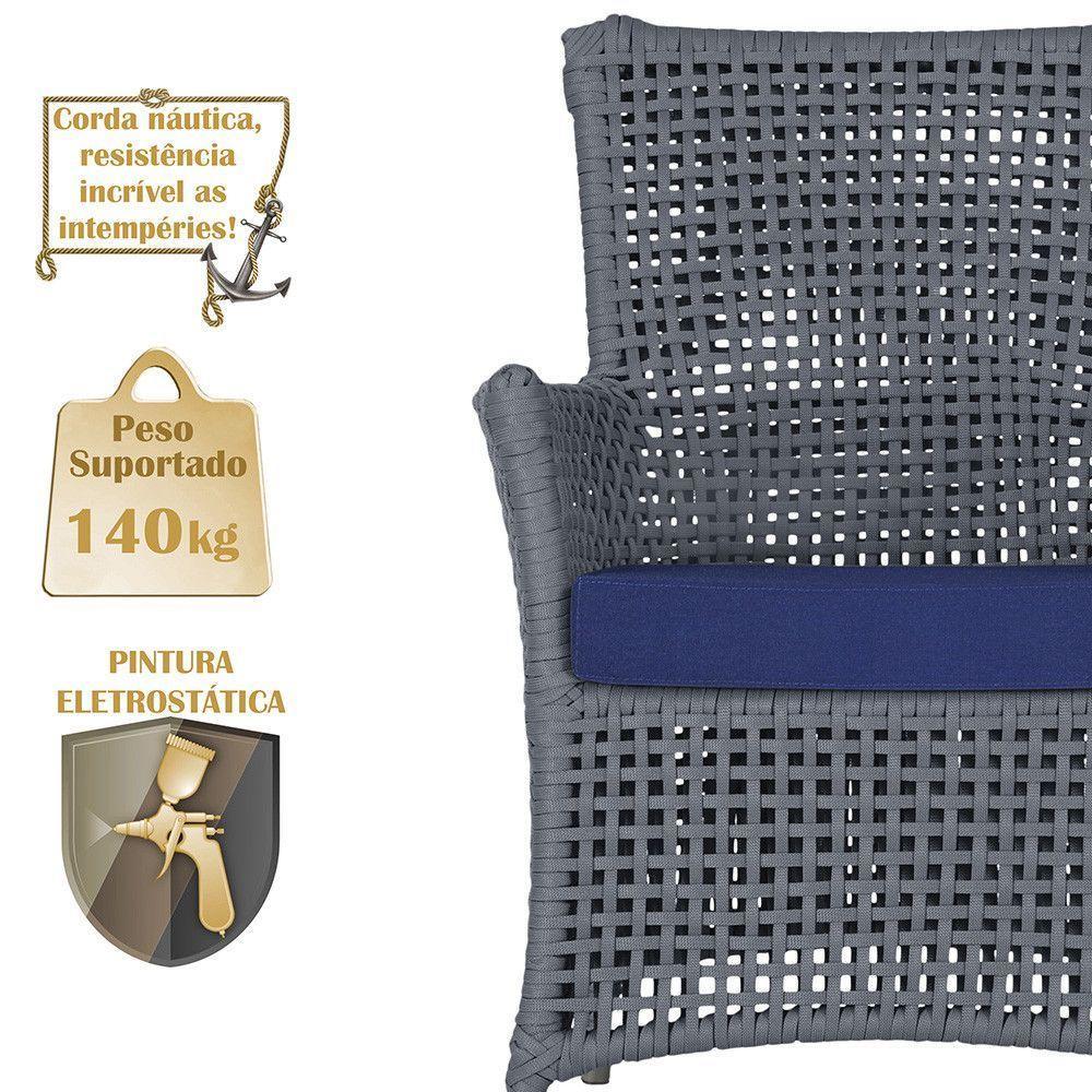 4 Poltronas E 1 Mesa Igapó Alumínio Fendi Corda Náutica E10 Prata - 2