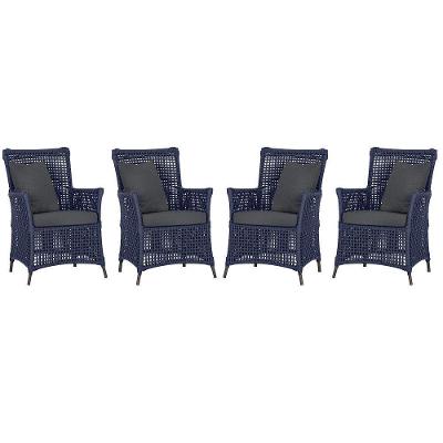 Kit 4 Poltronas Igapó Alumínio Corda Náutica Marrom Azul Trama Móveis