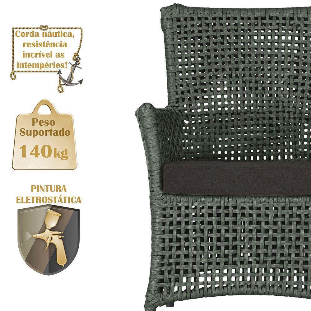 4 Poltronas E 1 Mesa Igapó Alumínio Preta Corda Náutica E9 Verde - 3