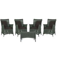 4 Poltronas E 1 Mesa Igapó Alumínio Preta Corda Náutica E9 Verde - 1