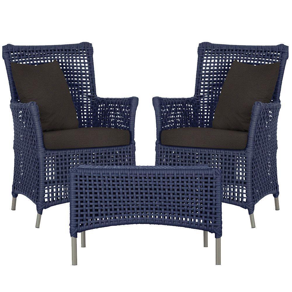 2 Poltronas E 1 Mesa Igapó Alumínio Fendi Corda Náutica E9 Azul - 1