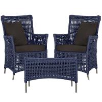 2 Poltronas E 1 Mesa Igapó Alumínio Fendi Corda Náutica E9 Azul - 1