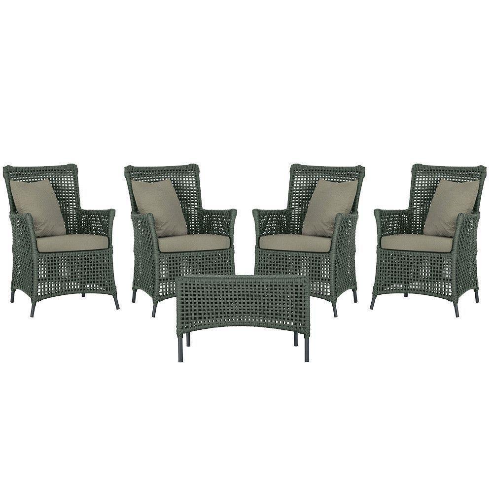 4 Poltronas E 1 Mesa Igapó Alumínio Preta Corda Náutica E8 Verde - 1