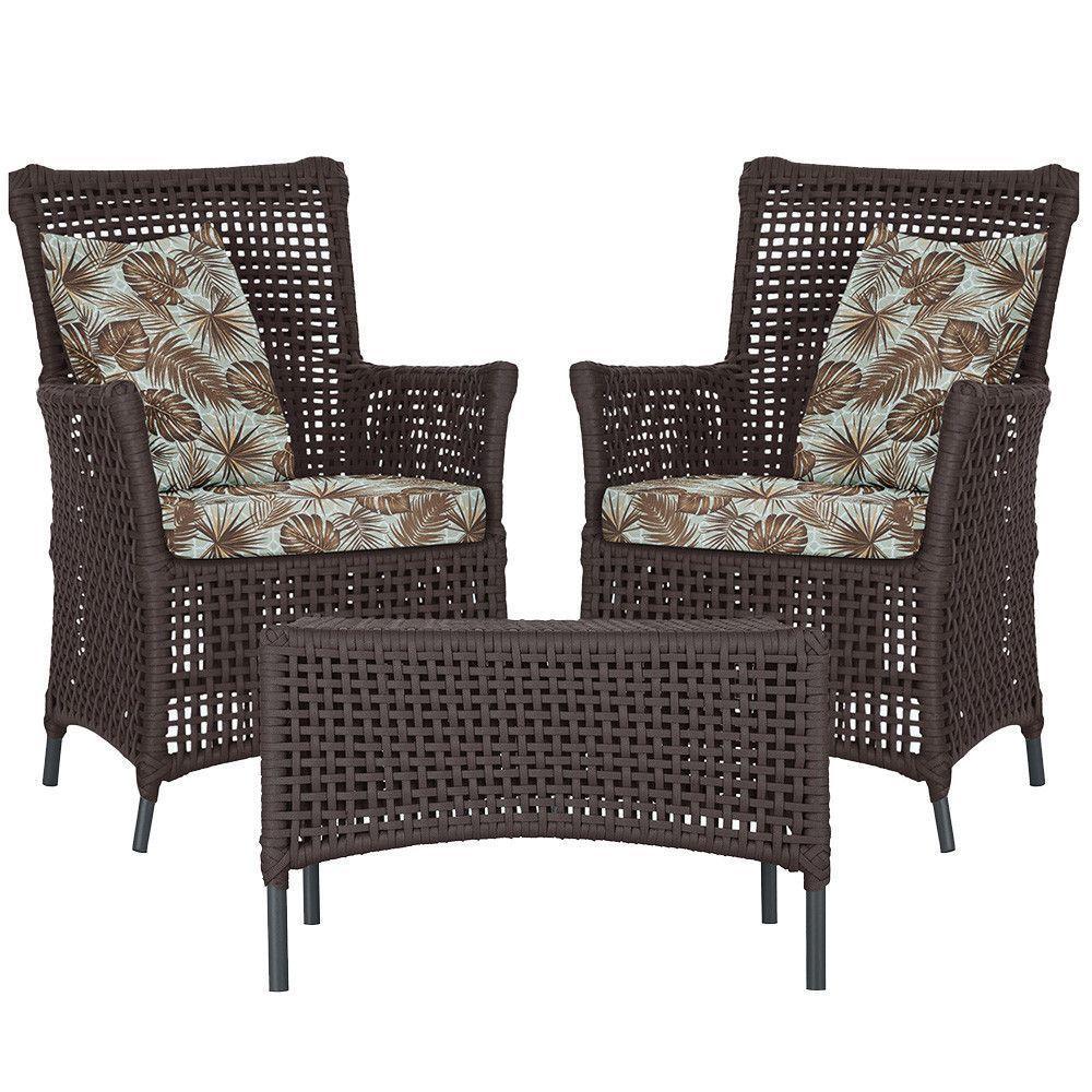 2 Poltronas E 1 Mesa Igapó Alumínio Preta Corda Náutica E6 Marrom - 1