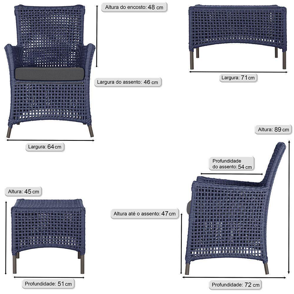 4 Poltronas E 1 Mesa Igapó Alumínio Marrom Corda Náutica E11 Azul - 6