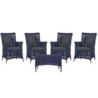 4 Poltronas E 1 Mesa Igapó Alumínio Marrom Corda Náutica E11 Azul - 1