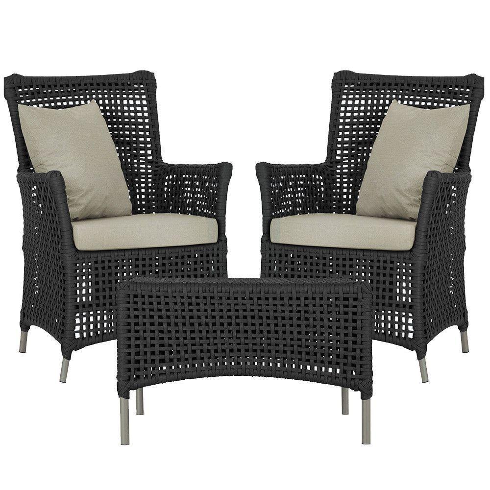 2 Poltronas E 1 Mesa Igapó Alumínio Fendi Corda Náutica E7 Preto - 1