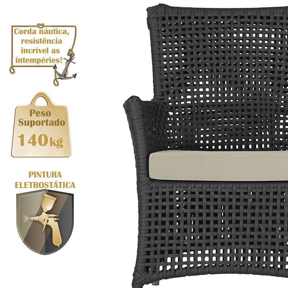 2 Poltronas E 1 Mesa Igapó Alumínio Fendi Corda Náutica E7 Preto - 4