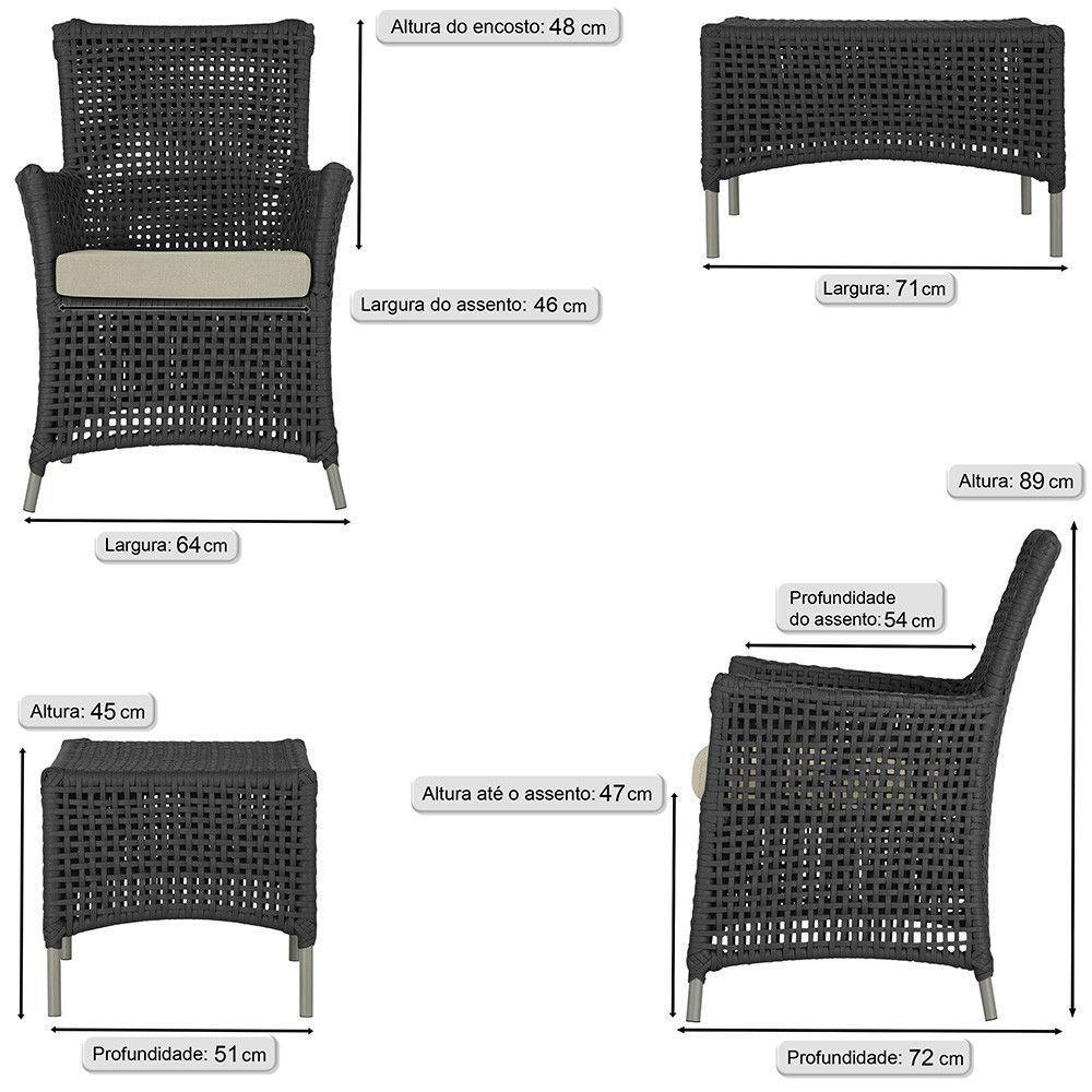 2 Poltronas E 1 Mesa Igapó Alumínio Fendi Corda Náutica E7 Preto - 6