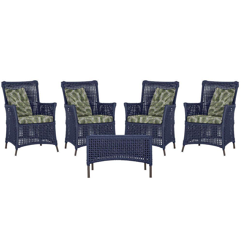4 Poltronas E 1 Mesa Igapó Alumínio Marrom Corda Náutica E5 Azul - 1
