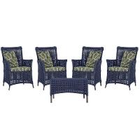 4 Poltronas E 1 Mesa Igapó Alumínio Marrom Corda Náutica E5 Azul - 1