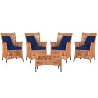 4 Poltronas E 1 Mesa Igapó Alumínio Preta Corda Náutica E10 Terra Cota - 1