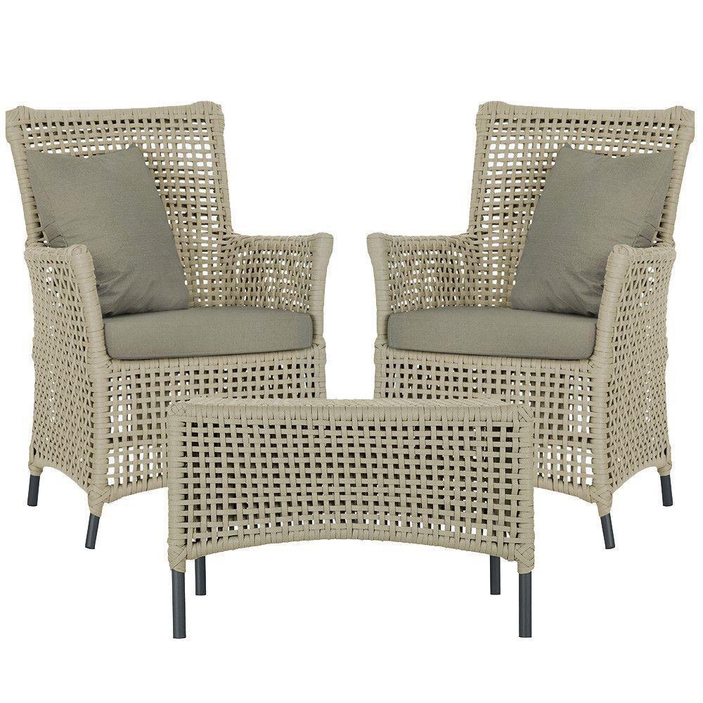 2 Poltronas E 1 Mesa Igapó Alumínio Preta Corda Náutica E8 Rami - 1