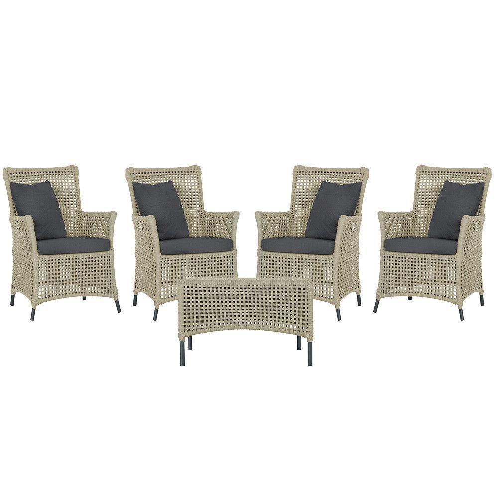 4 Poltronas E 1 Mesa Igapó Alumínio Preta Corda Náutica E11 Rami - 1