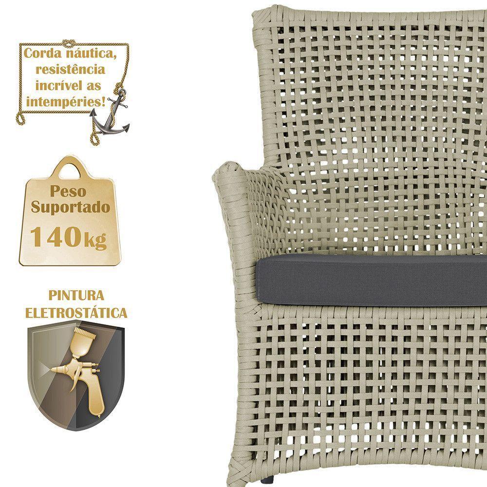 4 Poltronas E 1 Mesa Igapó Alumínio Preta Corda Náutica E11 Rami - 4
