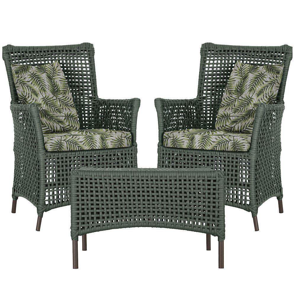 2 Poltronas E 1 Mesa Igapó Alumínio Marrom Corda Náutica E5 Verde - 2